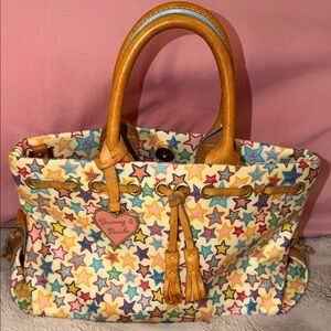 Dooney & Bourke Multicolor Star Tassle Tote with Tan Leather Trim